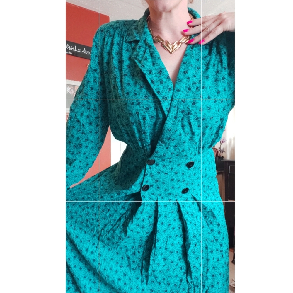 Vintage Lapel Waist Pleated Dress Micro Floral